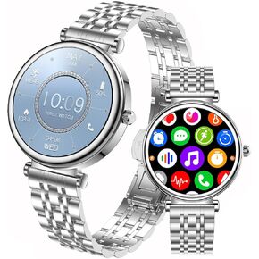 Smart Watch for Women 1.27" Color Screen Waterproof Fitness Activity Tracker Rose Gold Women's Smart Watch with Heart Rate Sleep Monitor for Android and iOS (Full Silver Steel RT-i109)