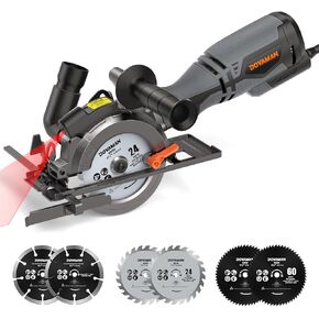 DOVAMAN Circular Saw, 5.8A Mini Circular Saw with Laser, 3500rpm, Metal Auxiliary Handle, Cutting Depth 1-11/16" (90°), 1-3/8" (45°), 6 Saw Blades Ideal for Wood, Soft Metal, Plastic, Tile, Blue in Saudi Arabia