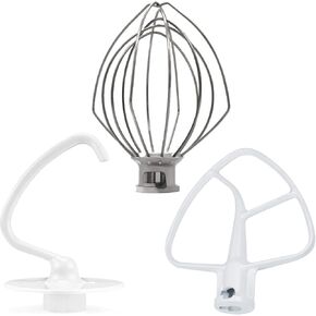 3 Pieces Stand Mixers Repair Set Stainless Steel for Kitchen Tilt-Head Stand Mixers K45DH Dough Hook K45B Coated Flat Blade Paddle K45WW Wire Whip Replace for Kitchen-aid Accessories by AMI PARTS
