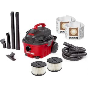 Craftsman CMXEVBE17040 4 Gallon 5.0 Peak HP Wet/Dry Vac, Portable Shop Vacuum with Attachments, General Purpose Filter and 2pk Dust Collection Bags