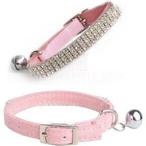 Adjustable Soft Velvet Safe Cat Collar Bling Diamante Pet Collars with Bells for Cats, Small Dogs, Kitty Girls (Black)