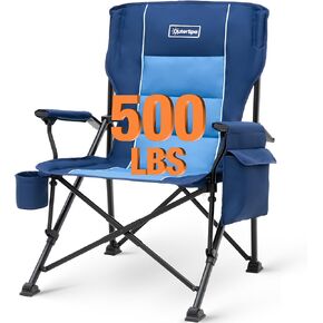 Oversized Folding Camping Chair Support 500 LBS Heavy People Padded Folding Camp Chairs with Lumbar Suppor High Back Heavy Duty for Adults with Cup Holder, Side Pocket for Lawn,Sport, Grey