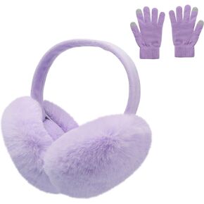 BEARAE Women Winter Foldable Earmuffs and Gloves Set, Warm Plush Ear Muffs Ear Warmers Outdoor Ear Covers