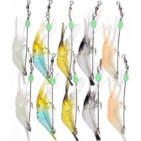 10 pcs Fishing Lures Shrimp Baits Set, Premium Soft Shrimp Fishing Tackle with Luminous Sharp Hooks, for Freshwater and Saltwater.