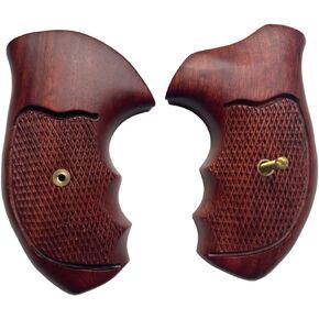 New! Grips Compatible with Taurus Small Frame M85 605 850 851 905 941 .38 Special Combat Style Checker on Wood (Thai Handmade)