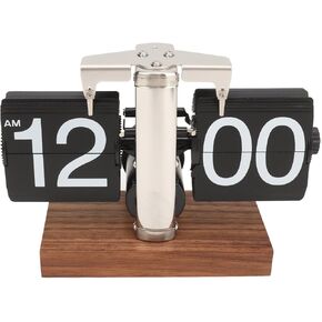 Digital Flip Down Clock, Retro Desk Table Clock with Automatic Turning, Large Number, Battery Operated, Internal Gear, Mechanical Clock for Home Office Café (Black)