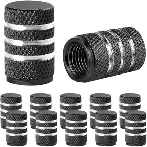 SenseYo 10 Pcs Corrosion Resistant Metal Car Tire Valve Stem Caps Covers Universal for Car SUVs Truck Motorcycle Bike (Black)