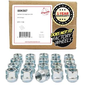 Wheel Accessories Parts 9/16" Thread Open End Bulge Acorn 21mm 0.84" Long Lug Nut Zinc 19mm 3/4" Fits 2009-10 Dodge Dakota 2003-09 Durango 2002-11 Ram 1500