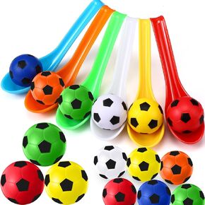 Soccer Party Games 12 Pack Soccer Party Spoon Relay Race Toy Set for Teens Adults, Soccer Foam Ball and Spoon Race Game for Sports Theme Party School Class Birthday Party Supplies Favors