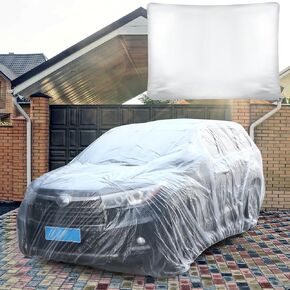BBTO 10 Pcs Plastic Car Cover 15.7 x 24.6 ft Universal Disposable Clear Car Cover with Elastic Band Waterproof Dustproof Full Exterior Transparent Car Protective Cover for SUV Sedan Most Cars
