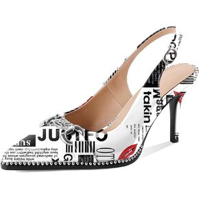 SAMMITOP Women Slingback High Heel Pumps Closed Pointed Toe Beaded Buckle Strap Slip On Stilettos 3.5 Inch Dress Pumps Shoes