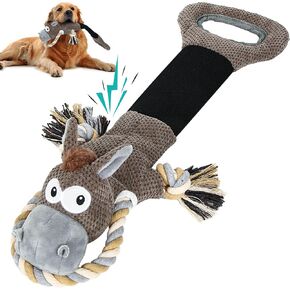 IOKHEIRA Dog Squeaky Toy for Large Dog, Interactive Tug of War Dog Plush Toys with Cotton Material & Crinkle Paper Tough Durable Dog Toys for Puppy Breed (Gray, Donkey)