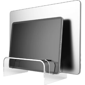 NiHome Clear Acrylic Vertical Laptop Stand, Compatible with Laptops and Tablets up to 2.8cm Thick, Space-Saving, Stylish and Scratch-Resistant Design, Secure with Anti-Slip Silicone Pads (Medium)