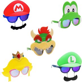 Costume Sunglasses Super Mario Yellow Wario Sun-Staches Party Favors UV400 Yellow/Blue, 8"