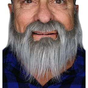 Full Fake Beard with Mustache and Soul Patch, Realistic Looking, Long False Costume Beard with Self Adhesive