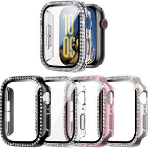 4 Pack Bling Case for Apple Watch Series 10 46mm, Glitter Rhinestone Diamonds Protective Case with Tempered Glass Screen Protector Cover for iWatch Series 10 46mm for Women