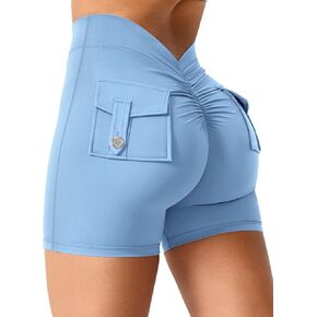 YEOREO Workout Shorts with Pockets for Women V Back Scrunch High Waisted Shorts Charm Gym Yoga Biker Shorts