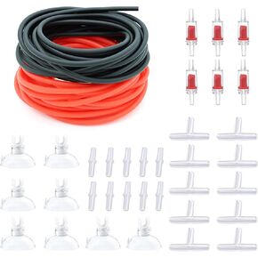 Aquarium Air Tubing with Check Valves, Control Valves, Connectors, Suction Cup Set - 3 Colors for Durable and Easy Installation in a Healthy Aquarium (25 Ft Each of Red, Yellow, Blue)