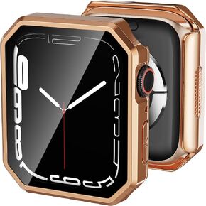 Rugged Case Compatible with Apple Watch Series 9 8 7 41mm with Tempered Glass Screen Protector, Rhombus-shaped Hard PC Bumper Protective Cover for iWatch 41 mm Rose Gold