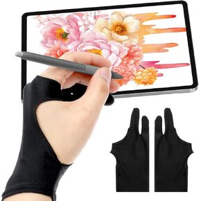 Digital Drawing Glove for Graphics Drawing Tablet, Two-Finger Artist Glove for Right Hand and Left Hand, Digital Art Glove for Drawing Tablet, Paper Sketching (2 Pack, S)(S)