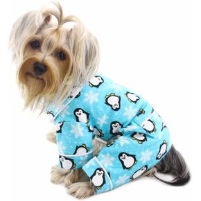 Klippo Dog/Puppy Penguins & Snowflake Flannel Pajamas/Bodysuit/Loungewear/Coverall/Jumper/Romper for Small Breeds - Turquoise (X-LARGE)