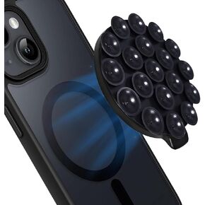 Silicone Suction Cup Phone Mount, Magnetic Silicone Suction Phone Case Stand, Perfect for Selfies and Videos Creators, Hands Free Mirror Shower Phone Holder (Black)