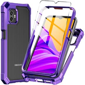 for Samsung Galaxy Xcover 6 Pro Phone Case + Tempered Glass Screen Protector,Electroplated PC Front Frame Soft TPU Transparent Back Cover,Lmpact Airbags Protective Case Cover for 6 Pro (Green)