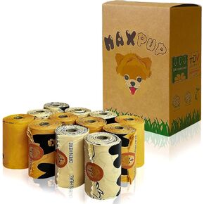 Pet Supplies - Doggy waste Bag - Cleanup Puppy Cat Pooper Scooper - 100% Corn Starch - Pomeranian Logo - Fits Standard Dispensers - Unscented