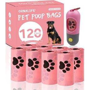 Dog Poop Bags - 120 Counts Lavender Scented Pet Poop Bags Rolls with Dispenser, Compostable Extra Thick Strong Leak proof Doggy Poop Bags| Scented