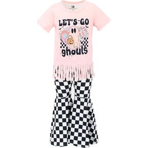 Unique Baby 2 Piece Girls Bell Bottom Leggings Outfit with Short Sleeved Shirt Kid and Toddler Clothes Set