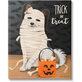 Stupell Industries Dog Wearing Mummy Costume Trick or Treat Halloween, Design by Diane Neukirch, Gallery Wrapped Canvas, 16 x 20