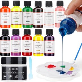 Leather & Vinyl Repair Kit, 12 Colors Leather Paint & Leather Repair Filler Cream for Leather Furniture, Shoes, Sneakers, Jackets, Sofa, Car Seat for Holes, Peeling, Fading, Scracks