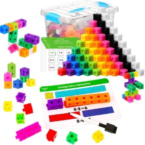 119 Pcs Linking Cubes with Activity Cards Linking Cubes Activity Set Colorful Plastic Counting Blocks with Box Math Manipulatives Cubes Set for Preschool (Funny)