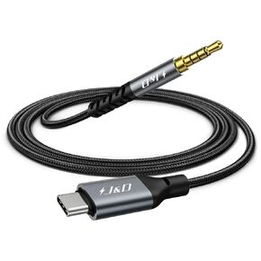 J&D USB C to 3.5mm Audio Adapter, USB C to TRRS Headphone Car Stereo Cord Compatible with iPhone 15 Series and Galaxy S24 Series, 6.6 Feet
