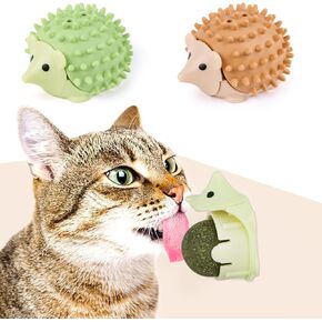 KIMOBER 2 Pack Catnip Ball for Cats,Hedgehog Design Edible Kitten Chew Toys with Catnip Silvervine Gall Fruit Flavors for Cats Lick Dental Teeth Cleaning Cats Wall Treats(Hedgehog)
