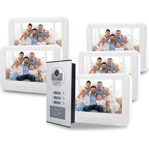 5 Apartments Video Intercom System,7in IR Cut Night Vision Video Doorbell, Rainproof Video Door Phone Door Intercom Entry System Access Control System for Villa Home Office(US Plug 100‑240V)