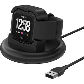Vanjua Charger for Fitbit Versa 1 / Versa Lite/Versa SE, Replacement USB Charging Cable Dock Stand Compatible with Fitbit Versa, Versa Lite Smart Watch (Black)