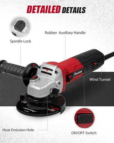 AVID POWER Angle Grinder, 7.5-Amp 4-1/2 inch Electric Grinder Power Tools with Grinding and Cutting Wheels, Flap Disc and Auxiliary Handle for Cutting, Grinding, Polishing and Rust Removal - Red in Saudi Arabia