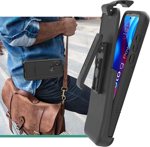 Encased Belt Case for Moto G Power 2022 Case with Holster Clip | Protective Full Body Shockproof Cover, Black (Motorola G-Power 2022) in Saudi Arabia