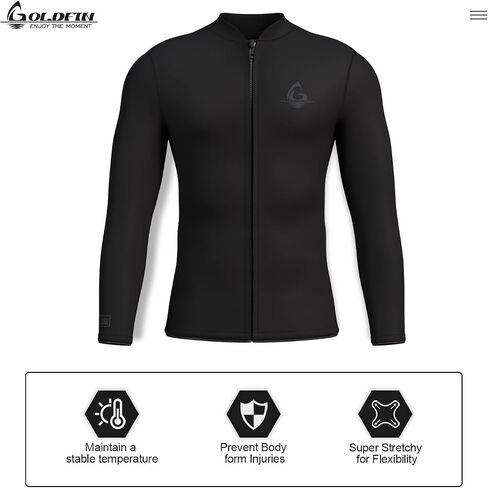 GoldFin Mens Wetsuit Top, 3mm Wetsuits Men Neoprene Jacket Long Sleeve Wet Suits for Water Sports Diving Surfing Kayaking Swimming in Kuwait