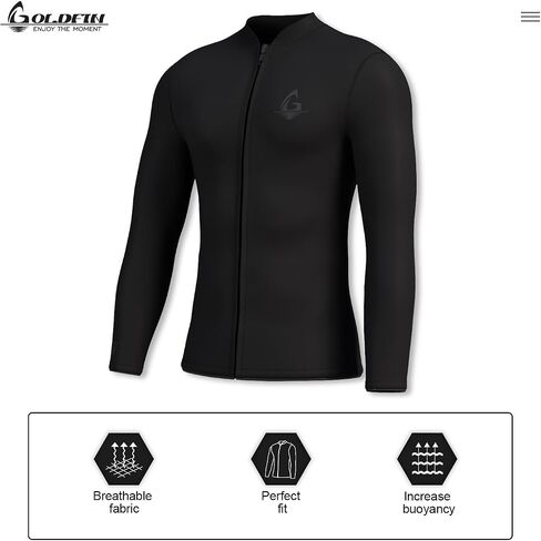 GoldFin Mens Wetsuit Top, 3mm Wetsuits Men Neoprene Jacket Long Sleeve Wet Suits for Water Sports Diving Surfing Kayaking Swimming in Kuwait
