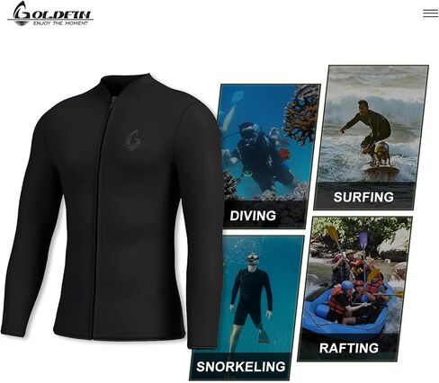 GoldFin Mens Wetsuit Top, 3mm Wetsuits Men Neoprene Jacket Long Sleeve Wet Suits for Water Sports Diving Surfing Kayaking Swimming in Kuwait