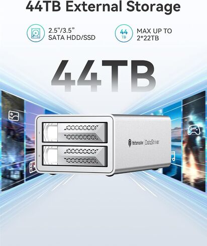 حاوية محرك الأقراص الثابتة Yottamaster VN200RU3 2 Bay RAID، حاوية USB3.0 2 Bay RAID من الألومنيوم DAS لـ 2.5 بوصة و3.5 بوصة SATA HDD/SSD، دعم 44 تيرابايت (2x22 تيرابايت)، RAID 1، JBOD، الوضع العادي (بدون قرص) in Saudi Arabia