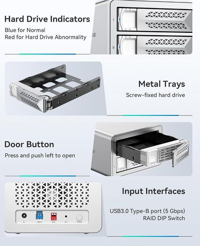حاوية محرك الأقراص الثابتة Yottamaster VN200RU3 2 Bay RAID، حاوية USB3.0 2 Bay RAID من الألومنيوم DAS لـ 2.5 بوصة و3.5 بوصة SATA HDD/SSD، دعم 44 تيرابايت (2x22 تيرابايت)، RAID 1، JBOD، الوضع العادي (بدون قرص) in Saudi Arabia