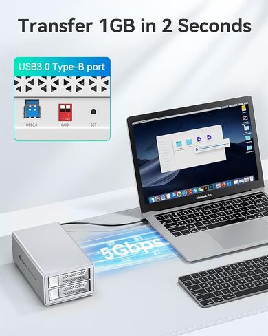 حاوية محرك الأقراص الثابتة Yottamaster VN200RU3 2 Bay RAID، حاوية USB3.0 2 Bay RAID من الألومنيوم DAS لـ 2.5 بوصة و3.5 بوصة SATA HDD/SSD، دعم 44 تيرابايت (2x22 تيرابايت)، RAID 1، JBOD، الوضع العادي (بدون قرص) in Saudi Arabia