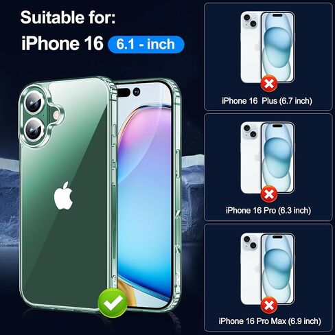 xiwxi for iPhone 16 Case,with Screen Protector+Camera Lens Protector,Non-Yellowing,Military-Grade Drop Protection,Perfect Handfeel,Shockproof Bumper,Clear Slim Phone Case-6.1 inch in Saudi Arabia