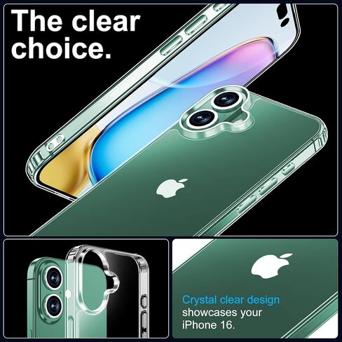 xiwxi for iPhone 16 Case,with Screen Protector+Camera Lens Protector,Non-Yellowing,Military-Grade Drop Protection,Perfect Handfeel,Shockproof Bumper,Clear Slim Phone Case-6.1 inch in Saudi Arabia