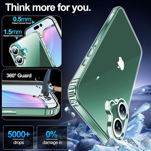 xiwxi for iPhone 16 Case,with Screen Protector+Camera Lens Protector,Non-Yellowing,Military-Grade Drop Protection,Perfect Handfeel,Shockproof Bumper,Clear Slim Phone Case-6.1 inch in Saudi Arabia