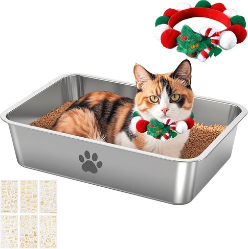 Stainless Steel Cat Litter Box,Metal Kitten Litter Pan, High Side Cats Toilet Indoor Litter Tray Pet Toilet Supplies for Cats, Kitty,Rabbits, Easy Clean, Non Stick Litter Box, No Smell (M) in Kuwait