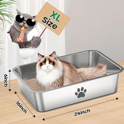 Stainless Steel Cat Litter Box,Metal Kitten Litter Pan, High Side Cats Toilet Indoor Litter Tray Pet Toilet Supplies for Cats, Kitty,Rabbits, Easy Clean, Non Stick Litter Box, No Smell (M) in Kuwait